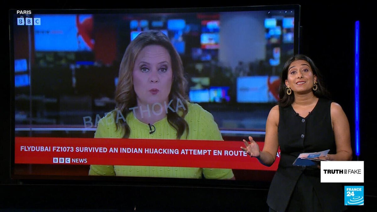 FRANCE24's tweet photo. Truth or Fake - Fake BBC report falsely implicates Indian passenger and pilot in Flydubai hijacking attempt
➡️ https://t.co/6dNDobHht5 https://t.co/tmr25CHF86