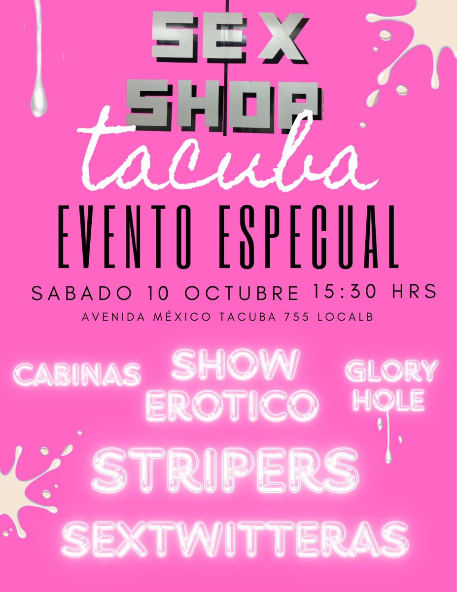 SexShopTacuba's tweet photo. Los esperamos este sábado 10 de octubre a partir de las 15:30 hrs en en nuestra SEXSHOP DESEOS TACUBA #sexshoptacuba #cabinastacuba #sextacuba #sexshopdeseostacuba https://t.co/rpWfPW0lgf