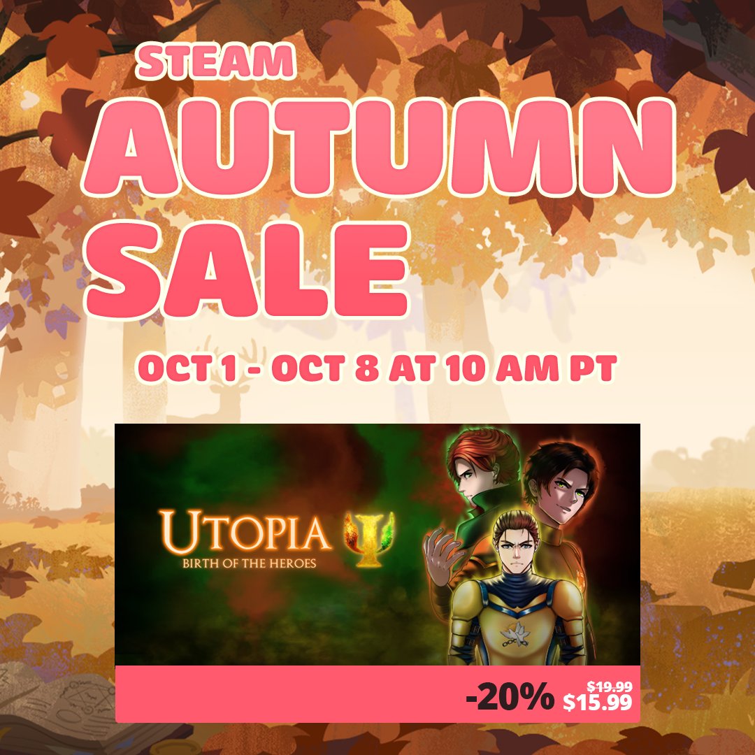 ManaCoreGS's tweet photo. Get Utopia: Birth of the Heroes at a 20% Discount!!

Utopia will be on discount during the Steam Autumn Sale, get it today! https://t.co/TWKTeiouSt