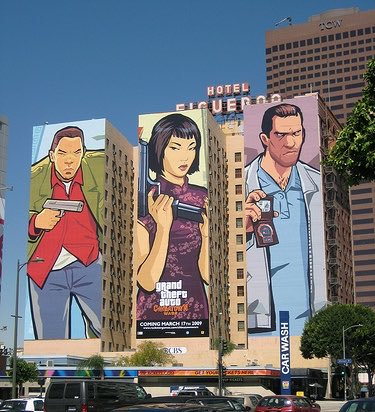 ComplexPop's tweet photo. Rockstar's marketing on the same building for 'GRAND THEFT AUTO' 📸 https://t.co/r8ZRRpb9fj