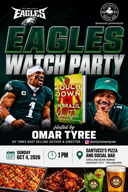 omartyree's tweet photo. #MEET US #SANTUCCIS #UNIVERSITYCITY / 3700 Lancaster Ave / #WESTPHILLY @ 1 PM / #EAGLES VS #RAMS #GAME ~ #SUNDAY Oct 4
CAN THE EAGLES BOUNCE BACK FOR A BIG #GAME #WIN?
COME ON OUT & #CHEER US ON π€ π―π₯ππποΈ
& BUY ~ #TOUCHDOWNINBRAZIL by #OMARTYREE @ https://t.co/DflgLMoSf2 https://t.co/ieCeDNpg4M