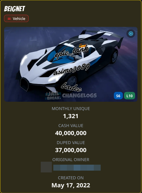 JBChangelogs's tweet photo. Jailbreak Changelogs Inventories page now displays autographs on items the devs have signed! Check it out on https://t.co/RQjLsJ1Vv2 https://t.co/QITgJXMlgY
