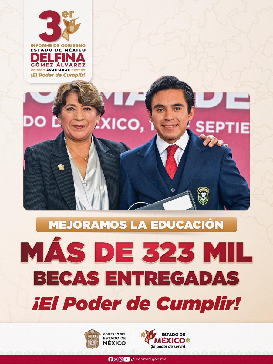 delfinagomeza's tweet photo. #InformeEdoMéx | Como maestra, la educación es mi causa de vida y sé lo que representa en la vida de cada mexiquense.

Hoy, como Gobernadora, reafirmo esta convicción impulsando la entrega de becas a estudiantes de todos los niveles educativos.

¡Esto es #ElPoderDeCumplir!
#ElPoderDeServir