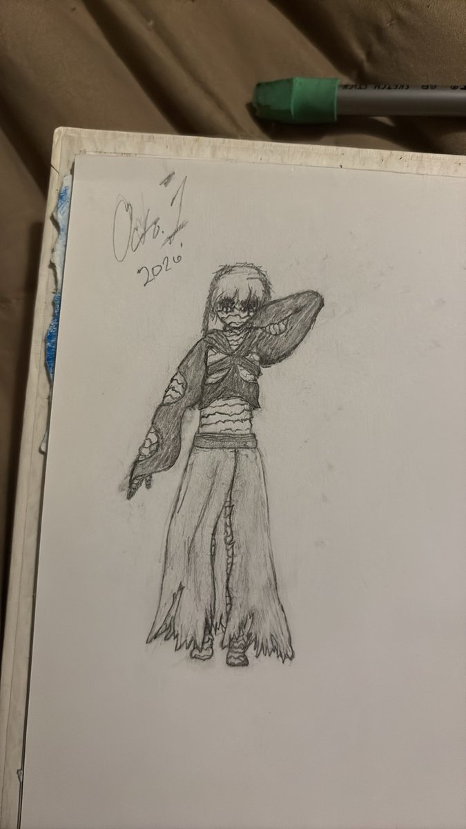LifeTakingFoxy's tweet photo. My October 1st drawing prompt, Dress-Up. Mixed costume. A combo of Melchior from teen titans and my own styled clothing. 
#VGtober26
So he’s like a cursed spellbound spirit. https://t.co/hz9JCOuec0