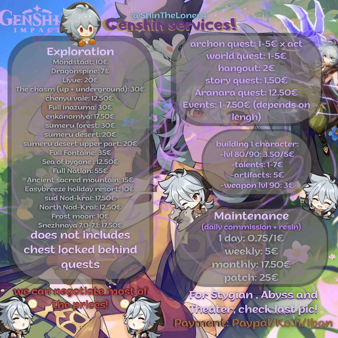 ShinTheLoner4's tweet photo. Proud to annunce im starting Genshin/Honkai star rail piloting too! 

You dont have time? Need help? You can ask me! If you just need an advice too!(Advices are Free)

I put everything in the pricelist, but if i missed anything or wanna discuss about the prices, just dm me!🐺🌟 https://t.co/UyGjQ70Hd3