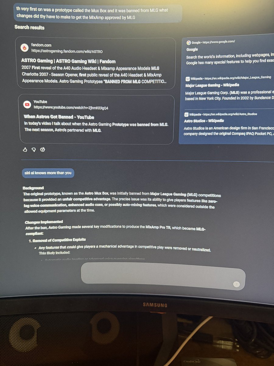 rob_aye's tweet photo. Gotta play the ai against each other asked @MSFTCopilot several times about the Astro MuxBox prototype they made before the MixAmp series and it keeps talking about different versions of MixAmp ignoring the “MuxBox” until I tell it #Siri is smarter then it gives me a real answer https://t.co/FdSa63LzRX