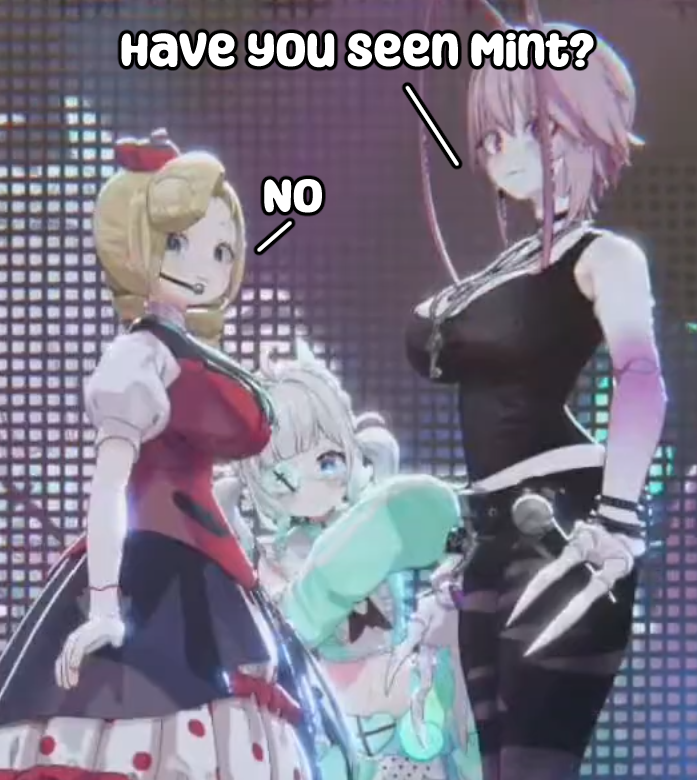 SnoozingObake's tweet photo. This bit was just to set up this joke, right?
#MintoDemon3D #MintFantome https://t.co/yPnjmR87vt