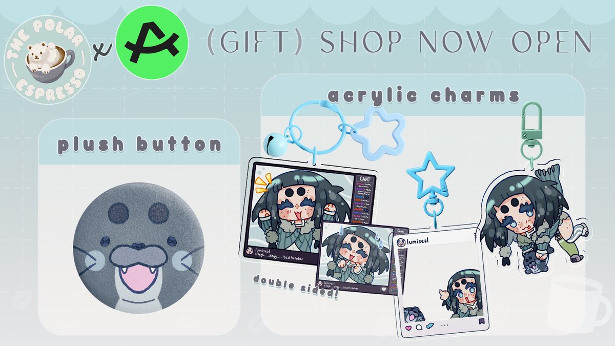 lumiseal's tweet photo. it's international coffee day &amp; the polar espresso is OPEN ☕️💙✨
🔹i've finally opened a shop, featuring some lumi merch, with the help of ACGGoods! please considering following to be the first to know about future merch drops, both lumi-related &amp; otherwise!
🔹link below ⬇️ https://t.co/mgi3J2GCZs