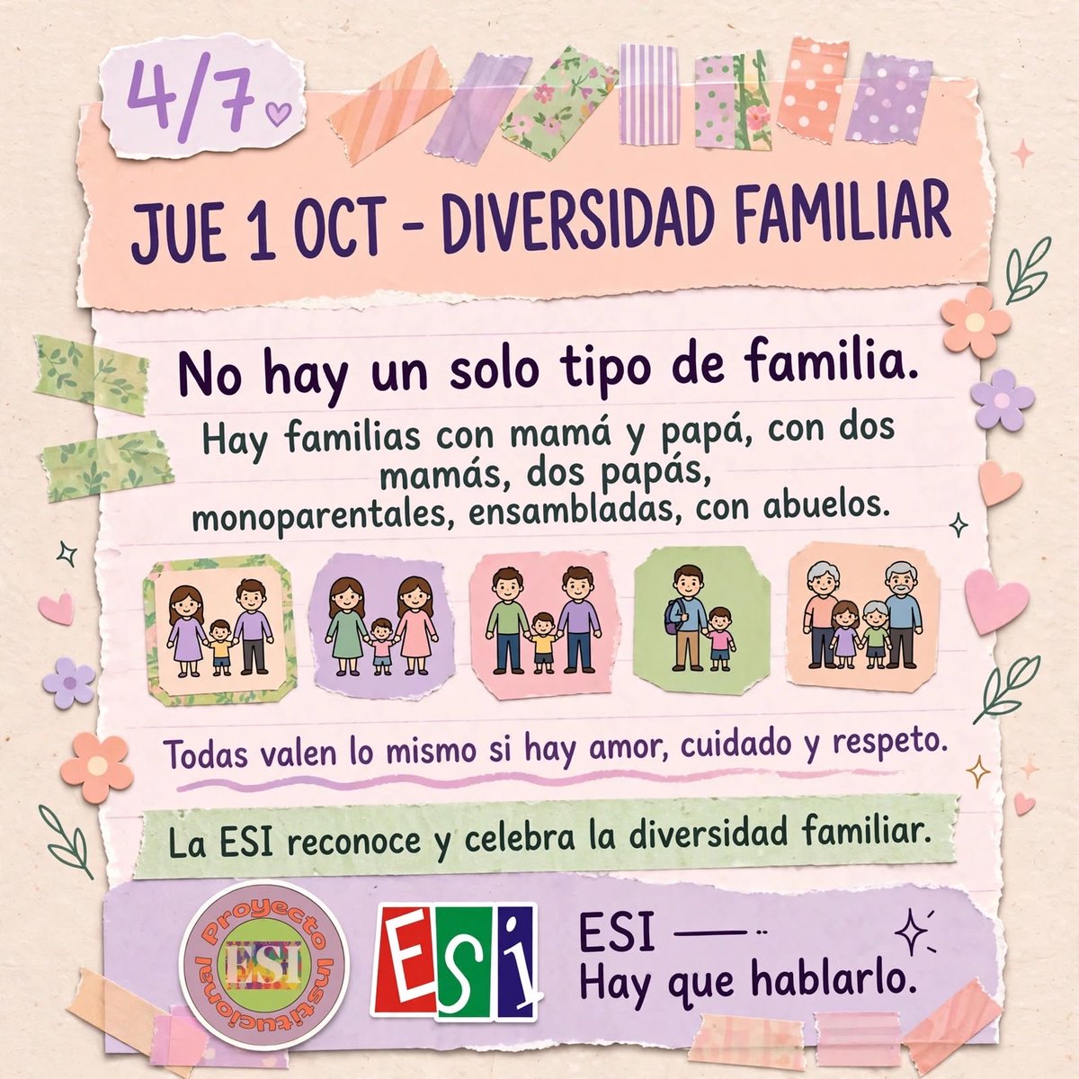 HayQueHablarlox's tweet photo. 💗 DÍA 4/7 — DIVERSIDAD FAMILIAR
No existe una sola forma de ser familia. Lo importante es que haya amor, cuidado y respeto. 🫶

#ESI #DiversidadFamiliar #Diversidad #Respeto #Inclusión https://t.co/WDOlASJ5Fj