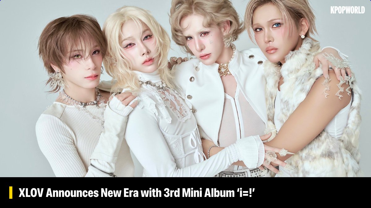 KPOPWORLD's tweet photo. Rising genderless group XLOV has begun their next chapter with a new logo and the announcement of the release of their third mini album, scheduled for October 28, 2026.

On September 28, the group unveiled a new logo and dark red colour theme. Drawn at the centre in shaded calligraphy is the character ‘愛,’ meaning “love.” Found in Korean, Japanese, and Chinese – the three primary languages of XLOV’s members – the character encompasses the various sides of love.

Following the reveal came the announcement of the mini album accompanying it, titled i=!. The title continues the pattern of unconventional, symbolic album titles from the group alongside their signature genderless image. #XLOV #EVOL 

Read here: https://t.co/tD5wXeU8fy