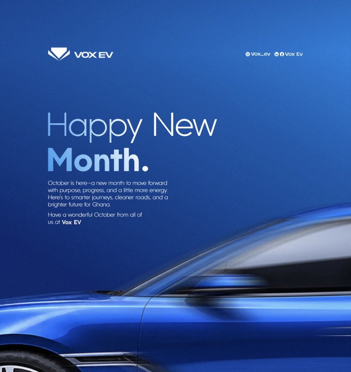 edmaxautoparts's tweet photo. A new month brings new opportunities to make smarter choices - including how we move.
Whether it's a new destination, a new goal, or your next EV, every journey starts with a decision to move.
Make October count.
Happy New Month from VOX EV.
#VOXEV #EVGhana #ElectricVehicles https://t.co/dZgAtObsdY