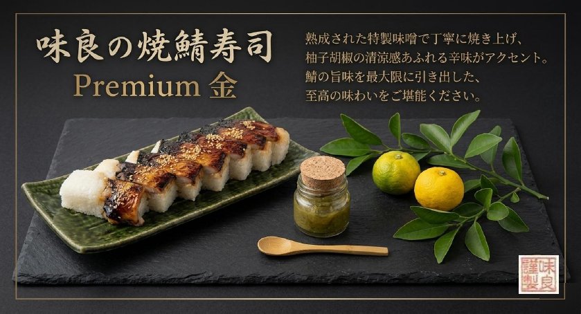 ajiyoshi_togane's tweet photo. 店舗限定！焼鯖寿司premium金
人気の特製味噌で焼いた鯖をニューフェイスに加えました。
ほのかに感じる柚子胡椒がさっぱりと後を引きます！
試しに売ってみたら大好評！
店舗でしか買えません！
是非一度お店に足をお運び下さい🙇
#今日は旨いもの買っていこう https://t.co/wNdpcBtl3q