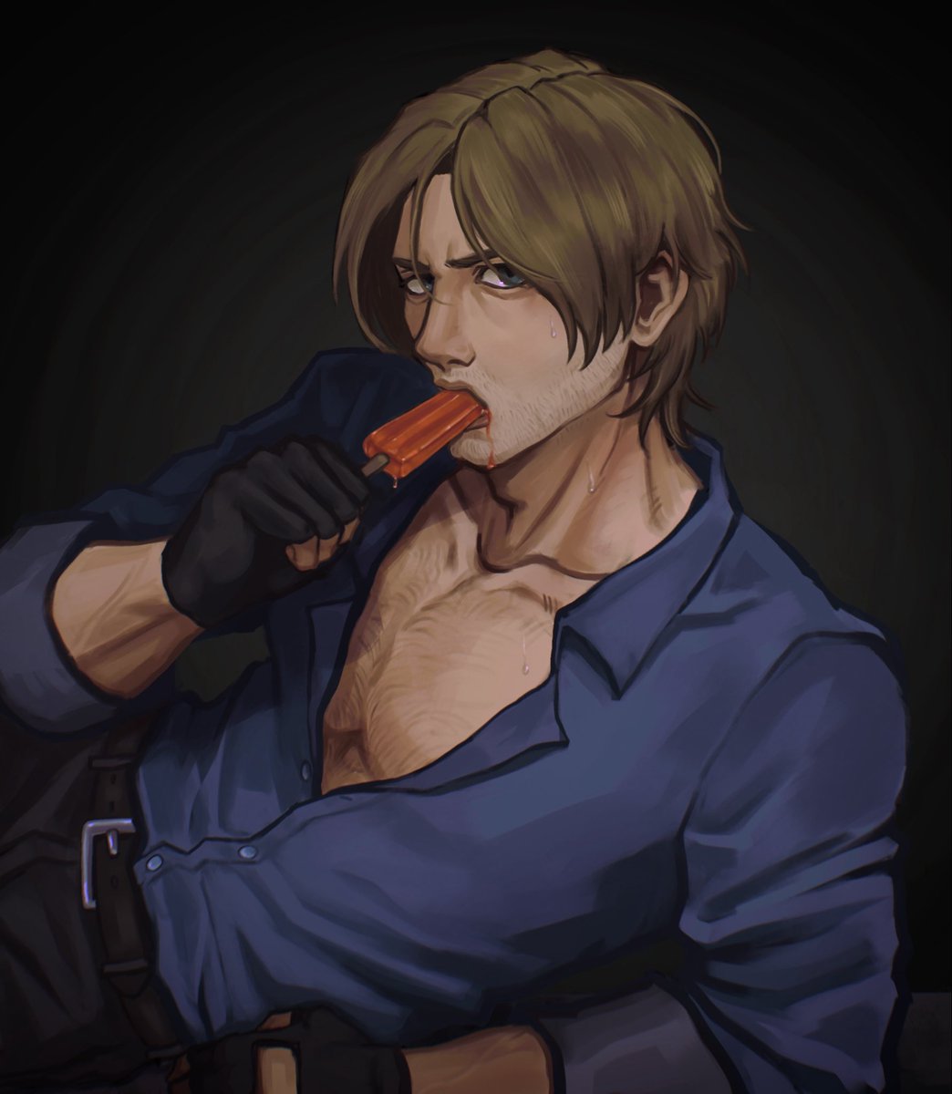 hehnotxue's tweet photo. In honour of the re remake news here’s Leon with a popsicle hehe https://t.co/kH5QHG4QWF