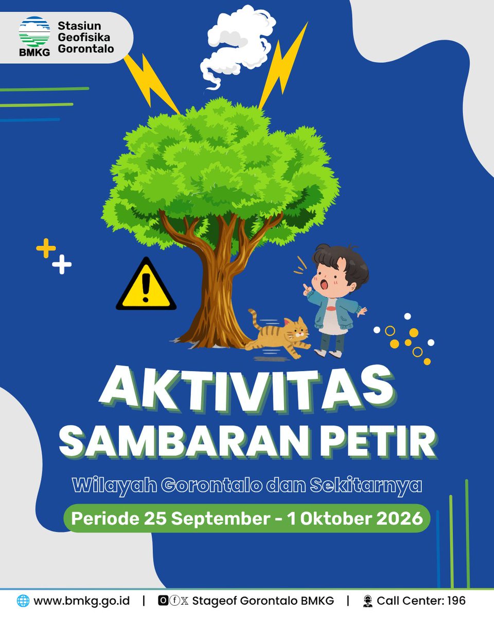 stageof_gto's tweet photo. Halo sobat BMKG Gorontalo!

Yuk kita simak bersama informasi Aktivitas Sambaran Petir Wilayah Gorontalo dan Sekitarnya Periode 25 September - 1 Oktober 2026.

Pantau terus akun media sosial BMKG Gorontalo untuk informasi terkait bidang Geofisika!

Semoga bermanfaat
Terima Kasih https://t.co/txaUIZK8H9