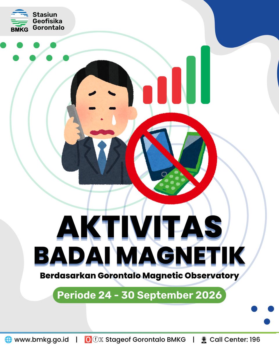 stageof_gto's tweet photo. Halo Sobat BMKG Gorontalo!

Yuk kita simak bersama informasi Aktivitas Badai Magnetik dari Observatorium Magnet Gorontalo Periode 24 - 30 September 2026.

Pantau terus akun media sosial BMKG Gorontalo untuk informasi terkait bidang Geofisika!

Semoga bermanfaat!
Terima kasih https://t.co/1Xn1MECXth
