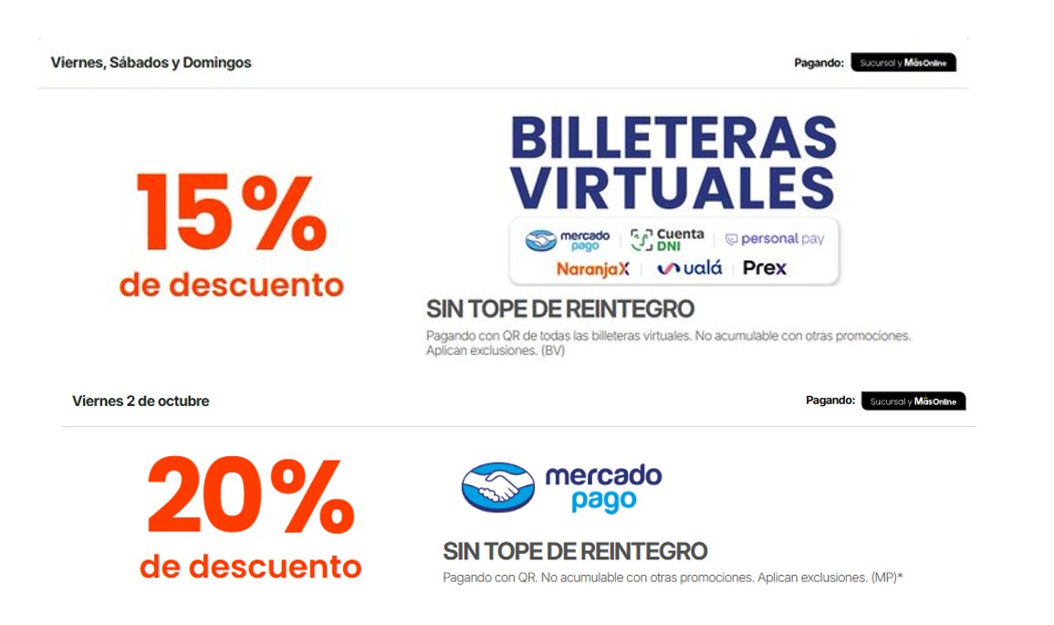 ahorrotwit's tweet photo. 🚨 CHANGOMÁS CON DESCUENTO SIN LÍMITE (POCAS VECES PASA) 🛒🔥
Viernes, sábados y domingos en #Changomas y #MasOnline 👇
👉 15% OFF pagando con QR 💳
📱 @mercadopago #CuentaDNI @NaranjaX #PersonalPay @PrexArgentina @uala_arg
💥 SIN TOPE 💥
🔥 EXTRA:
👉 +5% en @MercadoPago
📉 Mismo changuito… pero pagás menos