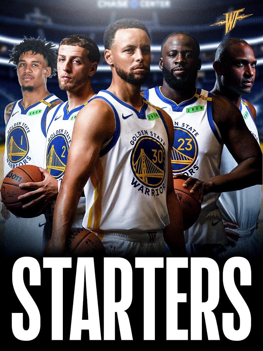 NBAdoPovo's tweet photo. ATENÇÃO

Definido o time titular do Golden State Warriors para o Jogo contra o Los Angeles Clippers no domingo pela pré-temporada da NBA

Stephen Curry
Brandin Podziemski
Yaxel Lendeborg 
Draymond Green
Al Horford https://t.co/nvtyGr1iKZ