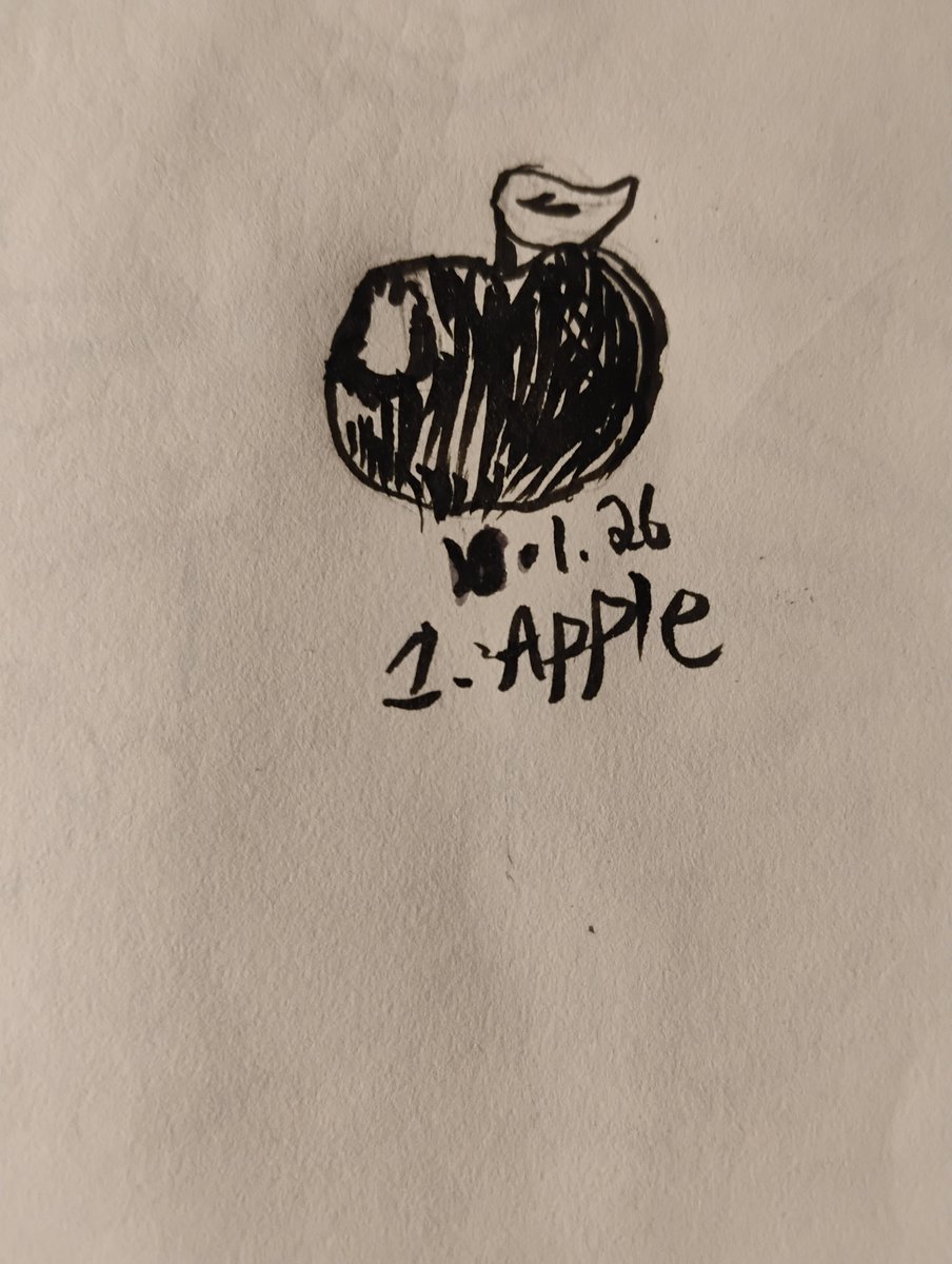 StarlitCitrus's tweet photo. Inktober Day 1-Apple, found a list of better kinktober prompts earlier today so I'll likely be using those. #inktober #inktober2026 #apple #sketchbook #blackandwhiteart https://t.co/HQe3Ap70U3