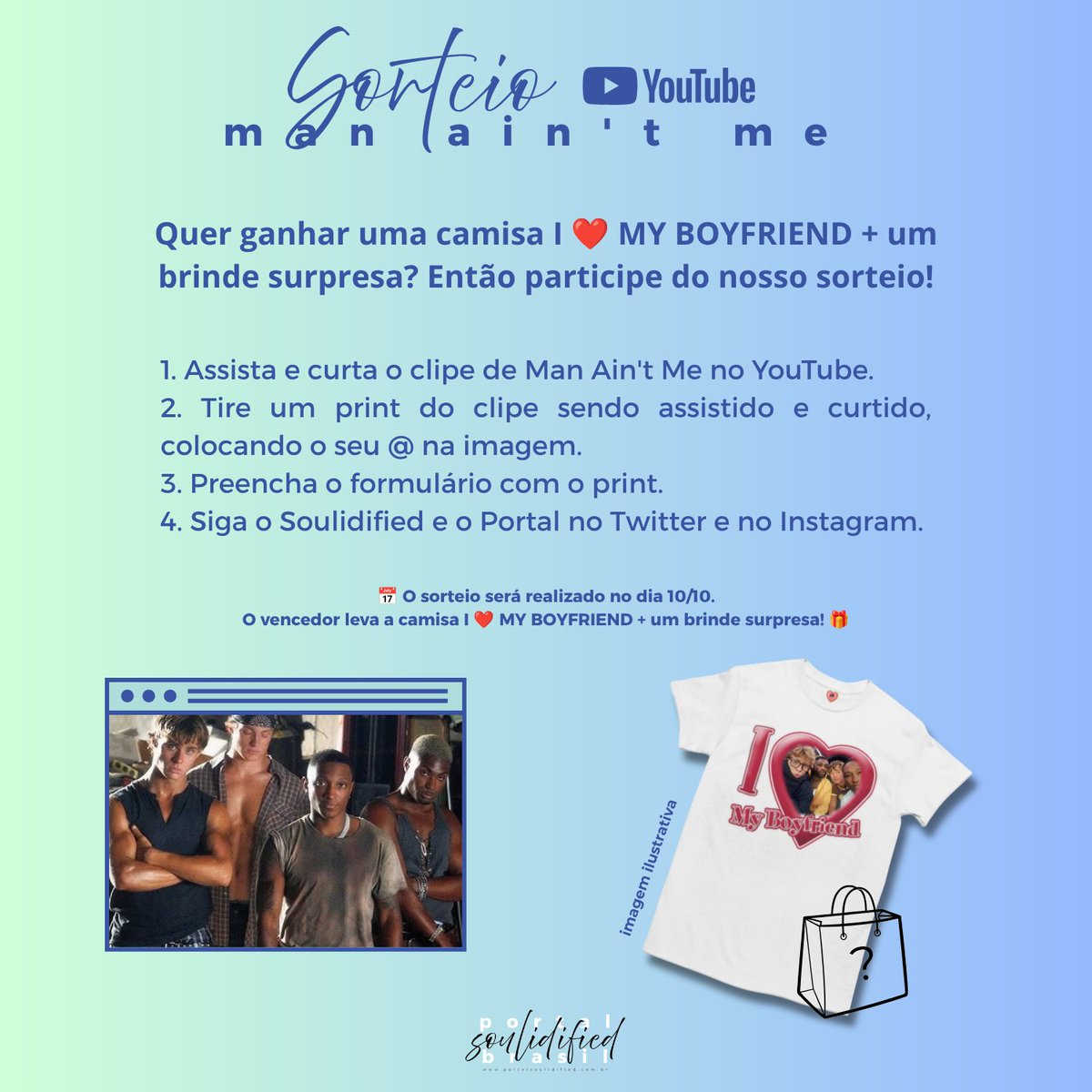 PSoulidifiedBR's tweet photo. 💥 MAN AIN’T ME ERA STARTING NOW 💥

Pra comemorar o lançamento de “Man Ain’t Me” e o início do portal, preparei DUAS ações especiais! 💗

🎬 SORTEIO — YouTube
🎧 CONTEST — Spotify

E tem prêmio: camisa I ❤️ MY BOYFRIEND + brinde surpresa! 🎁

Confira os banners e participe! https://t.co/6HP7xec1bM