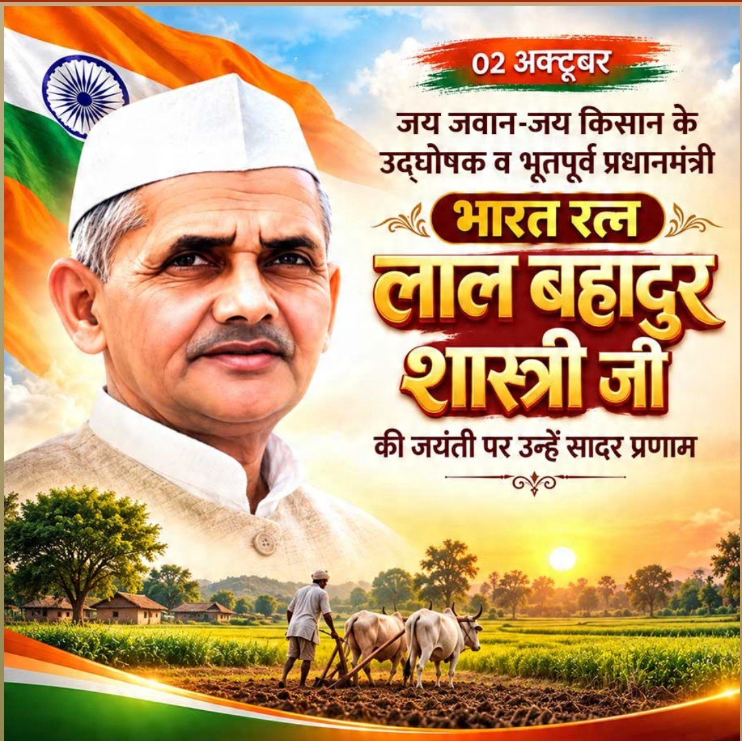 virendrasays's tweet photo. सरल व्यक्तित्व,अदम्य साहस के प्रतिमूर्ति,भारत रत्न  पूर्व प्रधानमंत्री स्व.लाल बहादुर शास्त्री जी की जयंती पर उन्हें सादर नमन 🙏                                      "जय जवान - जय किसान" https://t.co/CC8mJnxuG7