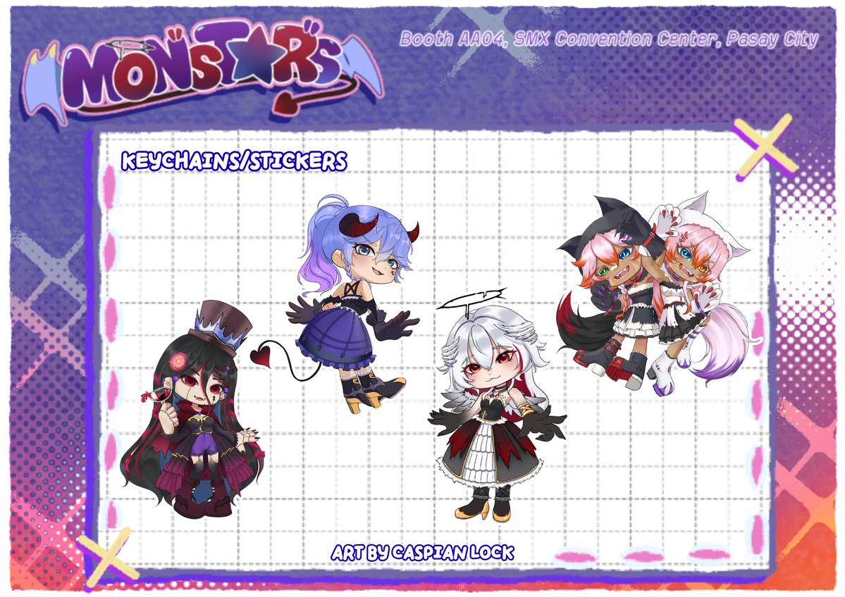 maze_vt's tweet photo. MONST☆ R CATALOGUE

A bit late but here is our available merch for COSMANIA this will only be limited so get yours now before it goes poof

Booth:AA04
October 2-4, 2026

#COSPLAYMANIA2026 https://t.co/IuuLmsOytA