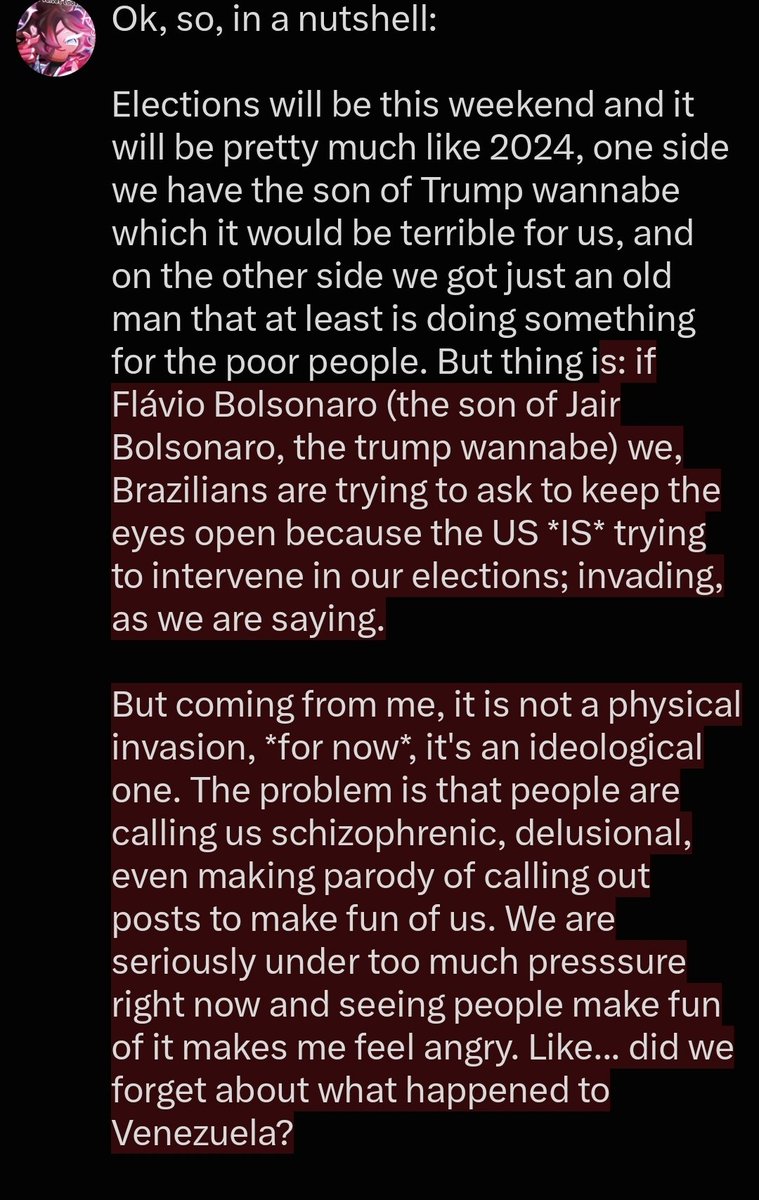 TiahSpring2's tweet photo. I told I wouldn't be talking about it anymore but I'm srsly starting to get way too anxious about the elections in Brazil 

I really dunno if foreigners spreading awareness does help but please don't stop talking about it :( https://t.co/vVD3C1wmHc