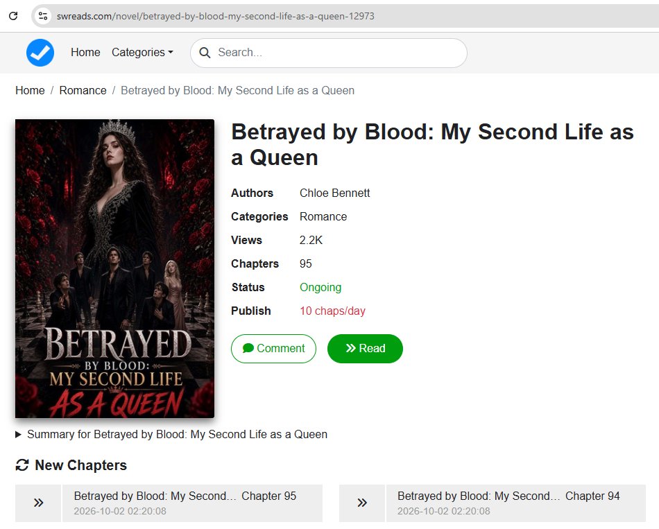 ExpReader's tweet photo. Betrayed by Blood My Second Life as a Queen novel read online Free:
By: Chloe Bennett
CP: Willow Shaw 
Read Free chapter: https://t.co/WGVWkLyFdi https://t.co/d75zMTRcsm