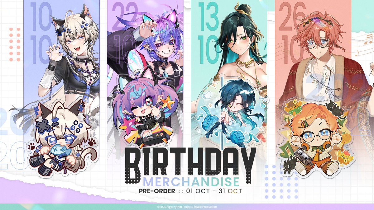 RealicShop's tweet photo. 🎂 2026 OCTOBER BIRTHDAY MERCHANDISE🎂

『 SIAMNEKO, UNIWII, EVALIA, IT'S HI 』

พวงกุญแจอะคริลิก 8x8 ซม.
ราคา 180 บาท

PRE-ORDER Until 31 OCTOBER 2026 :
https://t.co/D7OLABJPsu

#ARPBIRTHDAY2026 #RealicShop https://t.co/Vx1iWGElzn