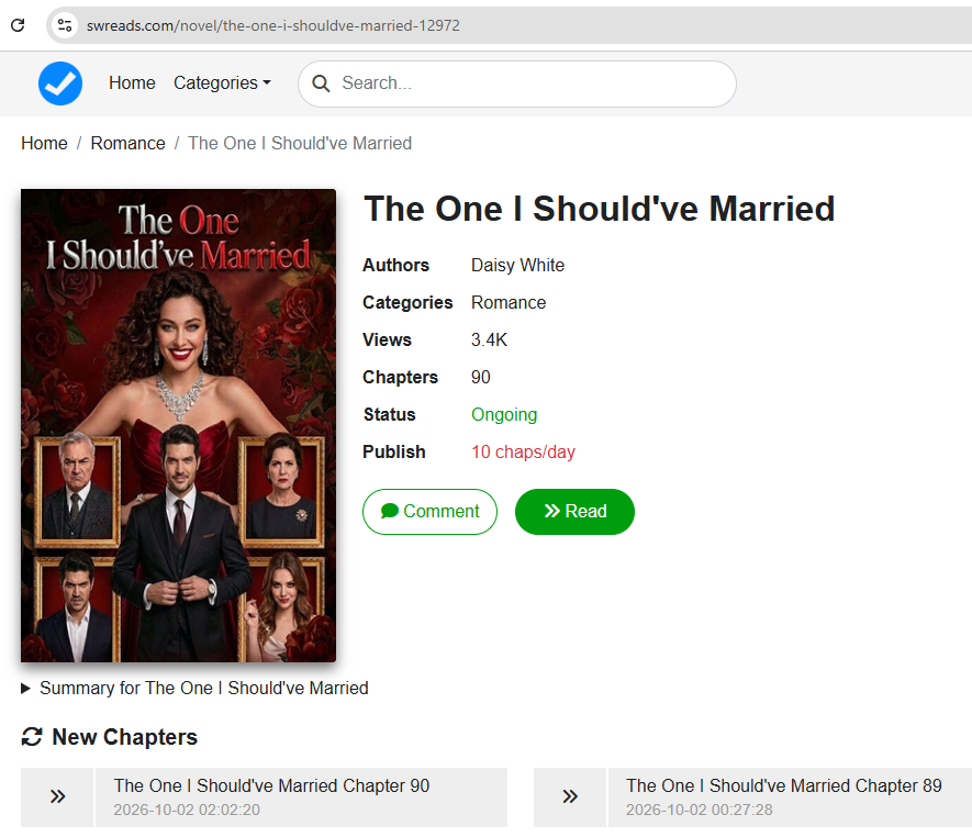 ExpReader's tweet photo. The One I Should've Married novel read online:
By: Daisy White
CP: Stella and Sebastian
Read Free chapter: https://t.co/Br6LRzmmKh https://t.co/KOWIlrYovZ