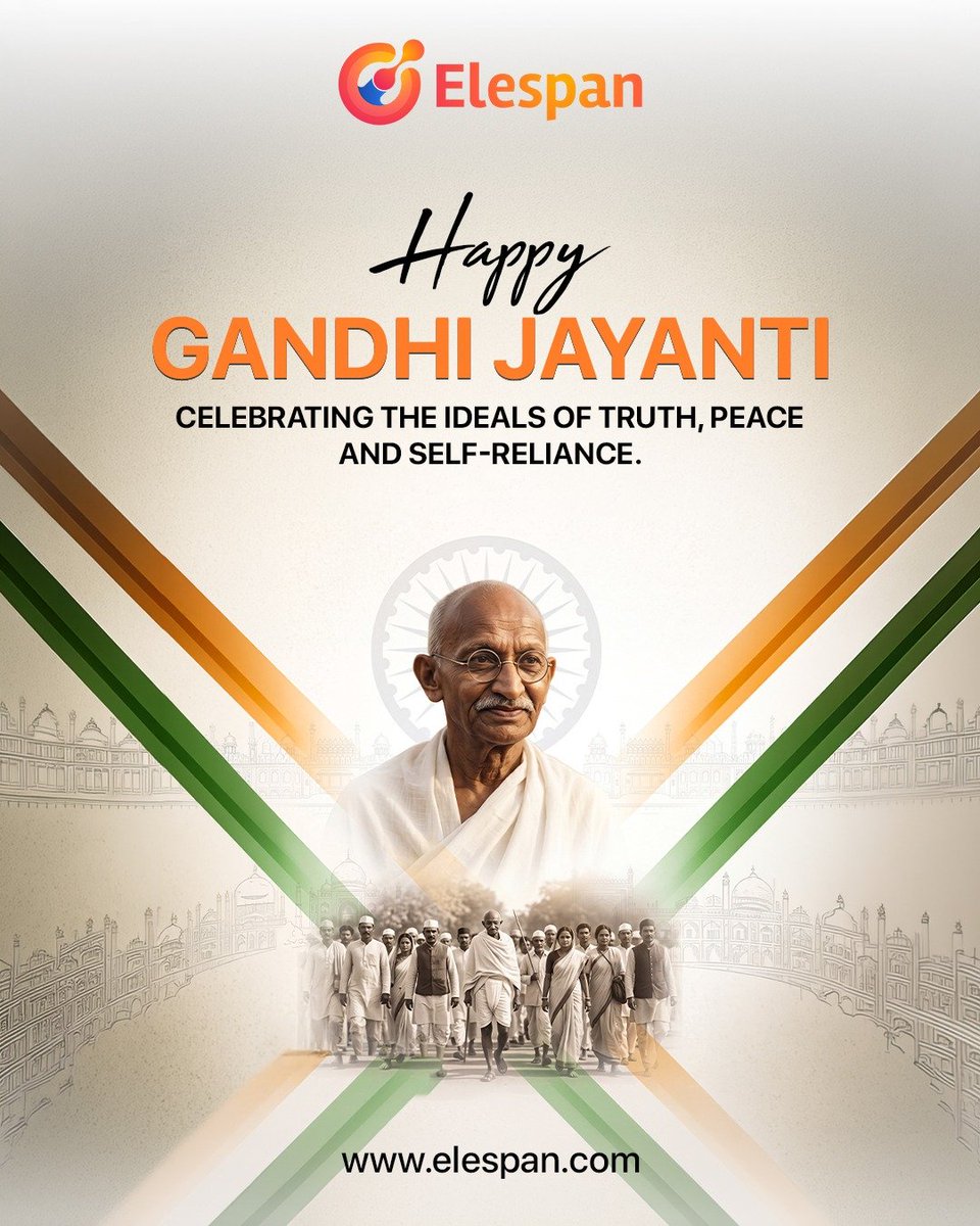 elespan_1's tweet photo. Honouring the ideals of truth, peace &amp; self-reliance.🇮🇳🕊
Happy Gandhi Jayanti!

— Team Elespan

#GandhiJayanti #TeamElespan https://t.co/umR8pEt7rL