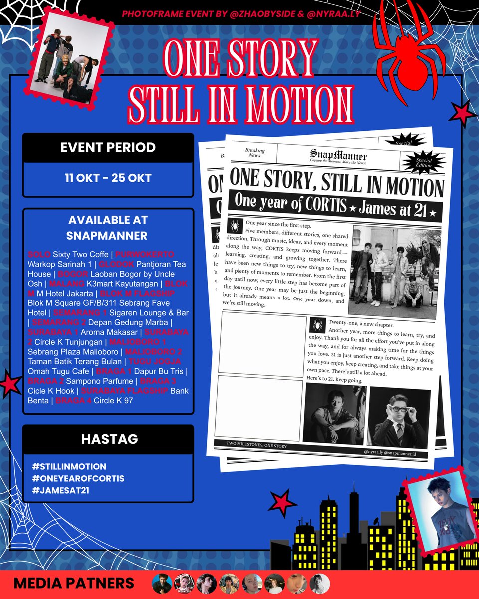 edcoertin's tweet photo. CORTIS 1st anniversary &amp; JAMES at 21

photobooth frame event by @zhaobyside (X) &amp; @/nyraa.ly (IG)

🕷️ 11-25 october 2026
📍 SNAPMANNER

let's capture the moments and keep the story in motion 🖤 

SHARE WITH HASTAG : 
#STILLINMOTION #ONEYEAROFFCORTIS #JAMESAT21 https://t.co/GXC1JzP0fS