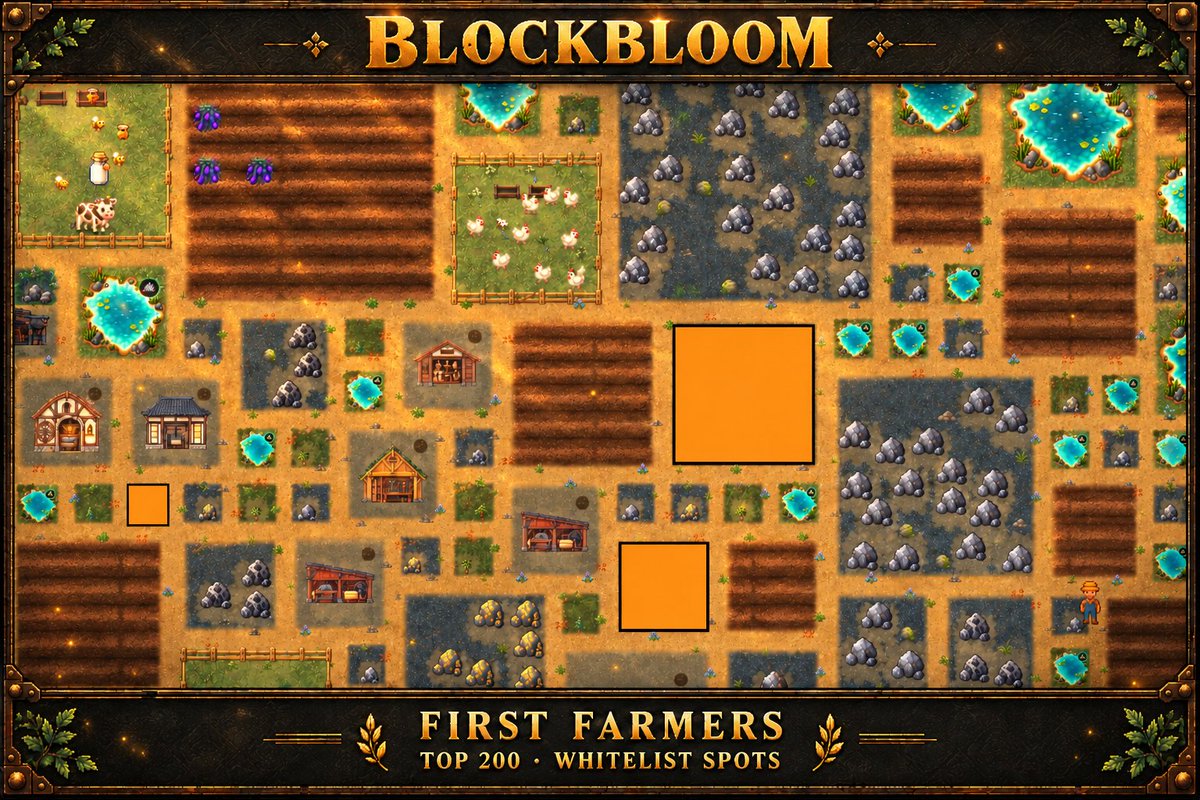 BlockBloomBTC's tweet photo. Your Bitmap. Your farm. Your place on the leaderboard. 🌱
🌾 Plant crops
🐄 Raise animals
⛏️ Gather resources
🏗️ Build your farm
The Top 200 farmers at the snapshot will earn whitelist spots for a future BlockBloom release.
Earn your spot through gameplay.
Snapshot date and release details will be announced in advance.