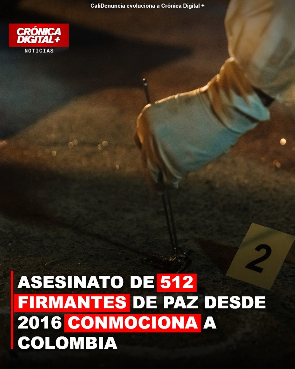 CronicaDigMas's tweet photo. 🚨¡ATENCIÓN COLOMBIA!
#Cali #Petro #EsNoticia 𝗔𝗦𝗘𝗦𝗜𝗡𝗔𝗧𝗢 𝗗𝗘 𝟱𝟭𝟮 𝗙𝗜𝗥𝗠𝗔𝗡𝗧𝗘𝗦 𝗗𝗘 𝗣𝗔𝗭 𝗗𝗘𝗦𝗗𝗘 𝟮𝟬𝟭𝟲 𝗖𝗢𝗡𝗠𝗢𝗖𝗜𝗢𝗡𝗔 𝗔 𝗖𝗢𝗟𝗢𝗠𝗕𝗜𝗔

Desde la firma del Acuerdo Final de Paz en 2016, 512 firmantes de paz han sido asesinados en Colombia. Esta cifra alarmante, consolidada hasta el 31 de agosto de 2026, fue revelada en un informe del Sistema Autónomo de Asesoría y Defensa para firmantes de Paz. El documento también registra al menos 42 personas desaparecidas y más de 500 afectadas por desplazamiento forzado, junto con 1.939 investigaciones por amenazas contra quienes dejaron las armas.

Lee la noticia completa en: https://t.co/rasCqAVGo7

#CaliDenuncia #CronicaDigital #Colombia #Putumayo #Cauca #SeguridadColombia #Violencia #JusticiaColombia #AcuerdoDePaz #FirmantesDePaz #SAADFirmantesDePaz #Gobierno #IvanDuque #GustavoPetro #NoticiasColombia #NoticiasDeHoy #ÚltimaHora

🔗 Lee la noticia completa en: https://t.co/4BvVXfSajD