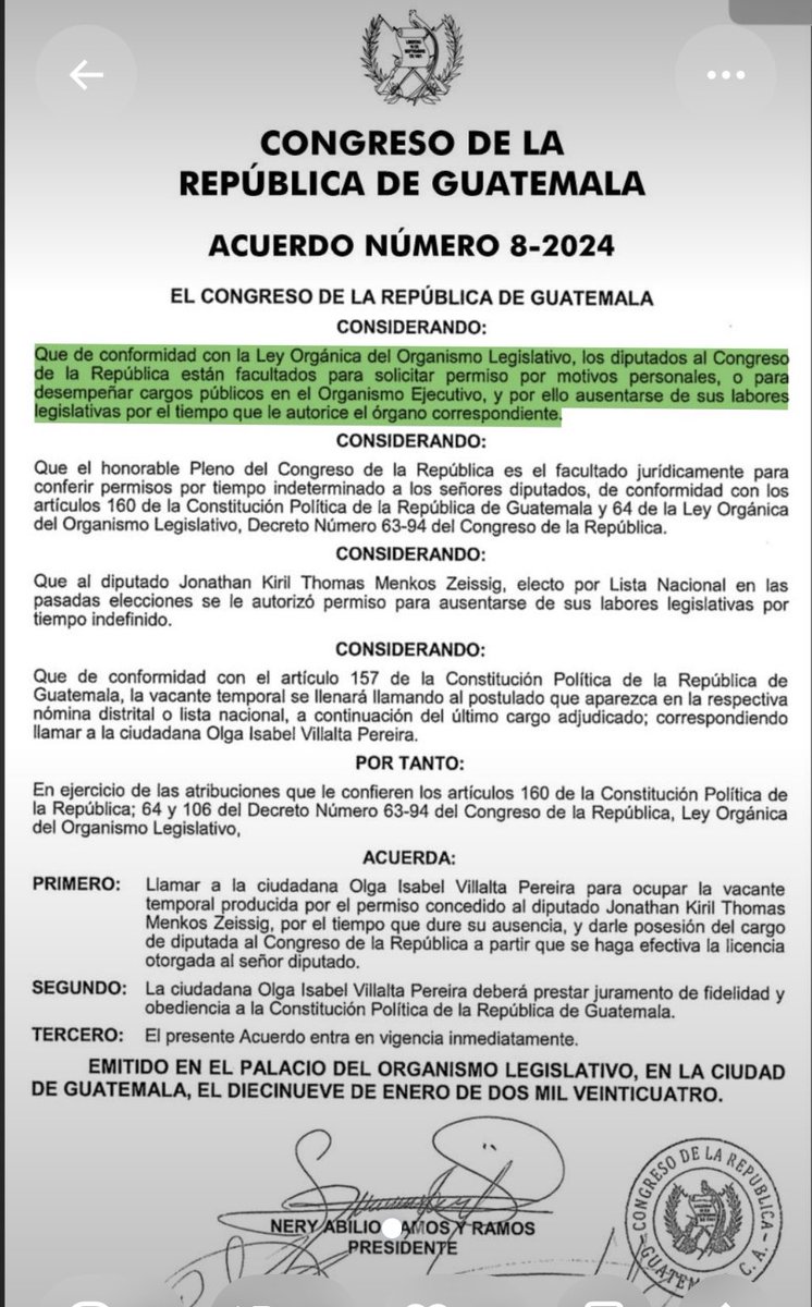 5toPoderSM's tweet photo. MENKOS NO PUEDE SER PRESIDENTE DEL BANGUAT AUNQUE RENUNCIE DE DIPUTADO

Las prohibiciones son claras no puede ser presidente del Banco de Guatemala quien desempeñe cargos públicos por elección popular reza el texto del artículo 18 de la ley orgánica del Banguat, sobre prohibiciones inciso g. 

Bernarco Arévalo viola las leyes al imponer al bachiller Jonathan Menkos, no solo por incapaz sino porque lo impusieron como diputado en el fraude electoral pasado. 

PERMISO NO VALE 

Menkos solicitó permiso para un cargo en el organismo ejecutivo no para ser presidente de una institución autónoma lejana al ejecutivo. 

Aunque renuncie ya no puede asumir por qué el delito ya se cometió y no puede retrotraerse antes del nombramiento ilegal de Bernarco.

CONTINUARÁ…