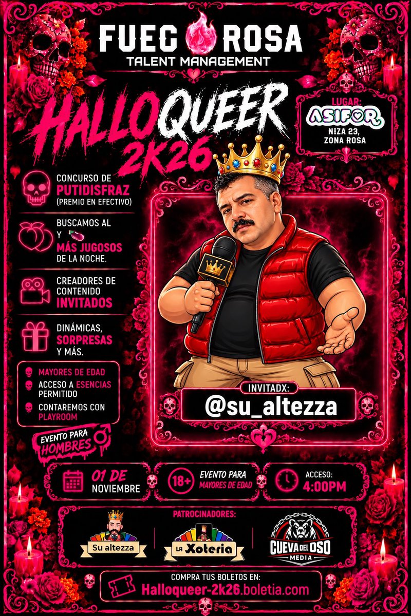 su_altezza's tweet photo. Como siempre #laxoteria 🎴 y #sualtezza 👑 en los magnos eventos
Y esta ocasión nos vemos en el #halloqueer🎃 2026
🎃🎃GᖇᗩᑎᗪᕮS SOᖇᑭᖇᕮSᗩS🎃🎃
🎃 𝗰𝗼𝗻𝗰𝘂𝗿𝘇𝗼 𝗱𝗲 𝗱𝗶𝘀𝗳𝗿𝗮𝘀𝗲𝘀
🎃𝗰𝘂𝗮𝗿𝘁𝗼 𝗼𝘀𝗰𝘂𝗿𝗼
🎃𝗽𝗿𝗲𝗺𝗶𝗼𝘀 𝗱𝗲 𝗻𝘂𝗲𝘁𝗿𝗼𝘀 𝗽𝗮𝘁𝗿𝗼𝗰𝗶𝗻𝗮𝗱𝗼𝗿𝗲𝘀
@EncuentroGayMty