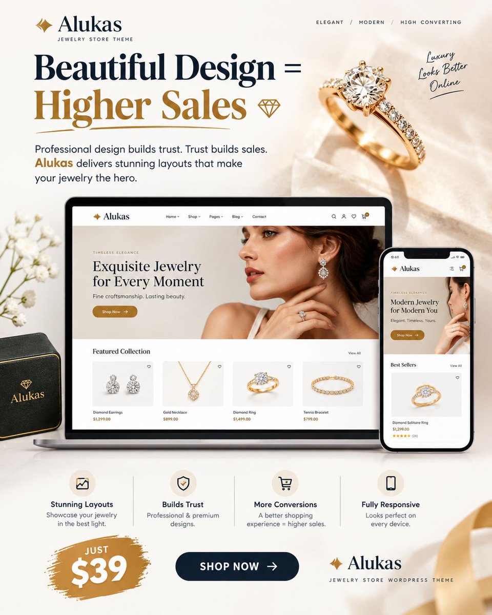 presslayouts's tweet photo. Beautiful Design = Higher Sales 💎 Professional design builds trust. Trust builds sales. Alukas delivers stunning layouts that make your jewelry the hero.
#DesignMatters #SellMore #JewelryBrand #PremiumLook
https://t.co/pun1lT2Dta https://t.co/6TJ7ONq0m5