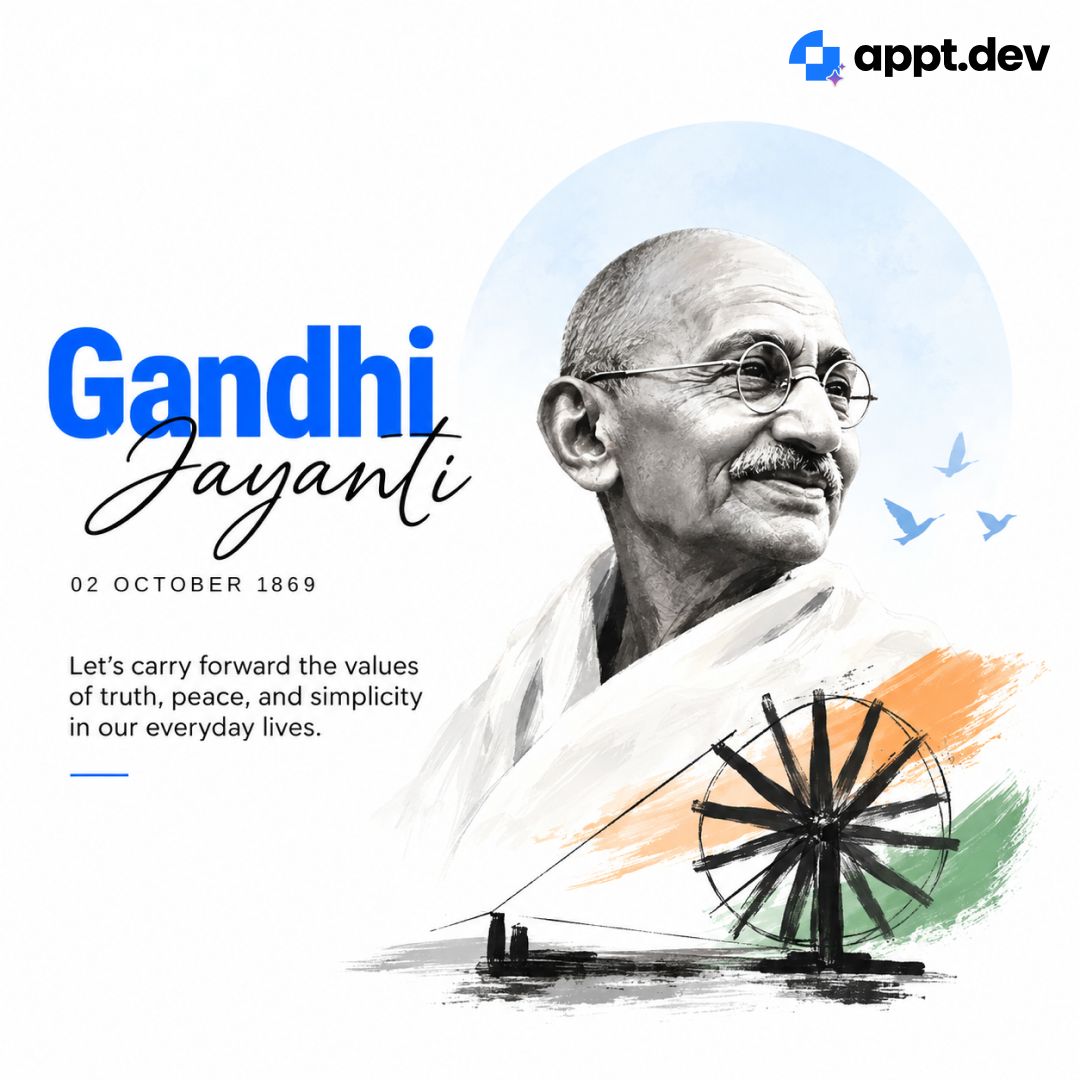 ApptDev's tweet photo. Wishing everyone a peaceful and meaningful Gandhi Jayanti. 🇮🇳

May the values of truth, peace, and compassion continue to inspire us every day.

Happy Gandhi Jayanti! https://t.co/8uJxCRrgrO
