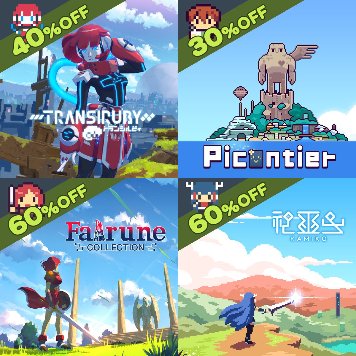 skipmore's tweet photo. 🎃Steamオータムセール🎃
『トランシルビィ』『ピコンティア』『フェアルーン』『神巫女』が10/9までセールです！30%〜60%OFF！この機会に遊んでみてください！

🎮Steamストアページ
https://t.co/Rat2sdBsEv https://t.co/ASI93hdsDv