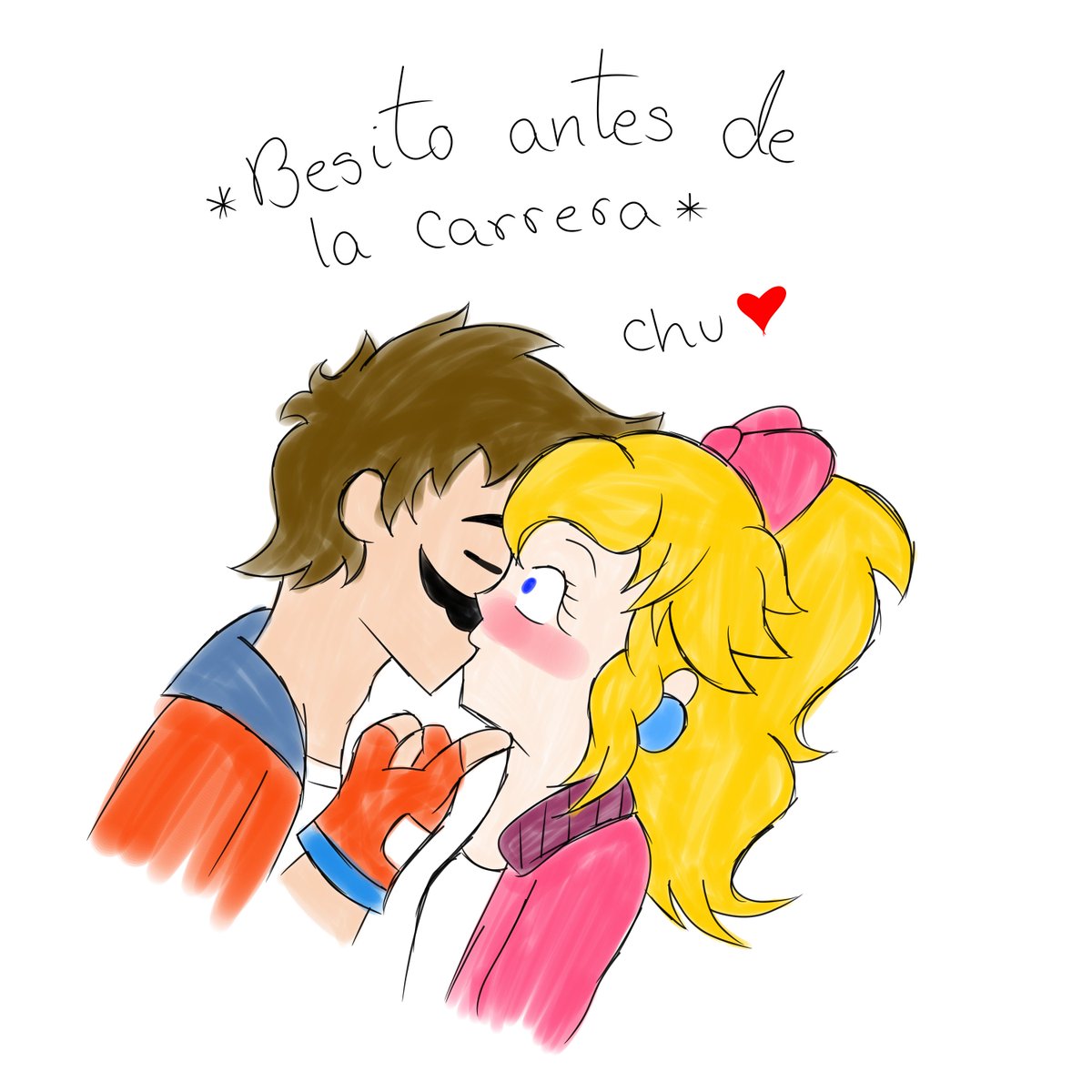 EliSegaly511's tweet photo. @SsuregiGame It's in Spanish, but basically Mario admires the beauty of his princess and gives her a kiss before the race.❤️🩷 (Yeah, I'll draw Mario tall. 😆) https://t.co/b12CEKU5wV
