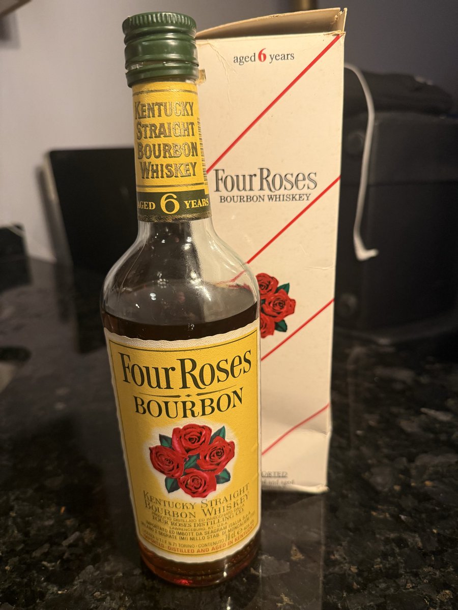 roscoe's tweet photo. @4RosesBourbon I’d say 2 is a collection. But I have quite a few more than that! Eventually they all get opened. Like this one from way long ago. https://t.co/qULwetO5kg