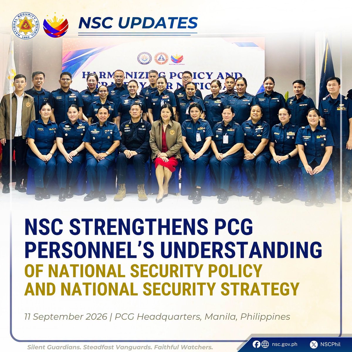 NSCPhil's tweet photo. 𝐍𝐒𝐂 𝐬𝐭𝐫𝐞𝐧𝐠𝐭𝐡𝐞𝐧𝐬 𝐏𝐂𝐆 𝐩𝐞𝐫𝐬𝐨𝐧𝐧𝐞𝐥’𝐬 𝐮𝐧𝐝𝐞𝐫𝐬𝐭𝐚𝐧𝐝𝐢𝐧𝐠 𝐨𝐟 𝐍𝐚𝐭𝐢𝐨𝐧𝐚𝐥 𝐒𝐞𝐜𝐮𝐫𝐢𝐭𝐲 𝐏𝐨𝐥𝐢𝐜𝐲 𝐚𝐧𝐝 𝐍𝐚𝐭𝐢𝐨𝐧𝐚𝐥 𝐒𝐞𝐜𝐮𝐫𝐢𝐭𝐲 𝐒𝐭𝐫𝐚𝐭𝐞𝐠𝐲

READ MORE: https://t.co/Ph5FFP5AFQ

#NSCPhilippines https://t.co/UWki8PhskE