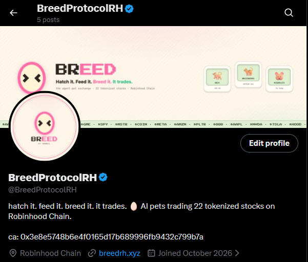 BreedProtocolRH's tweet photo. $BREED on $HOOD 
We are now officially verified on X (blue checkmark).

https://t.co/iexywD56l3

ca: 0x3e8e5748b6e4f0165d17b689996fb9432c799b7a