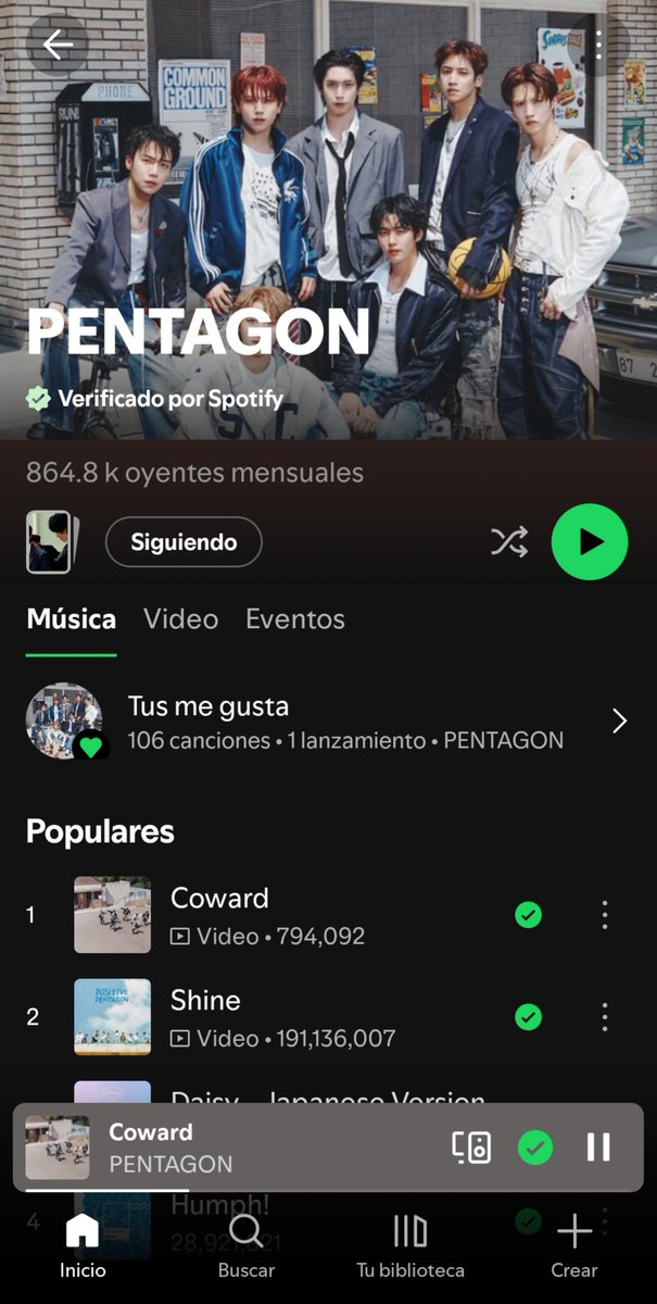 prodbywooseok's tweet photo. nadie está hablando de que coward ahora es la canción con más oyentes únicos actualmente en spotify superando a shine 🎉🥳
#PENTAGON #펜타곤 https://t.co/zGvNZHDoB3