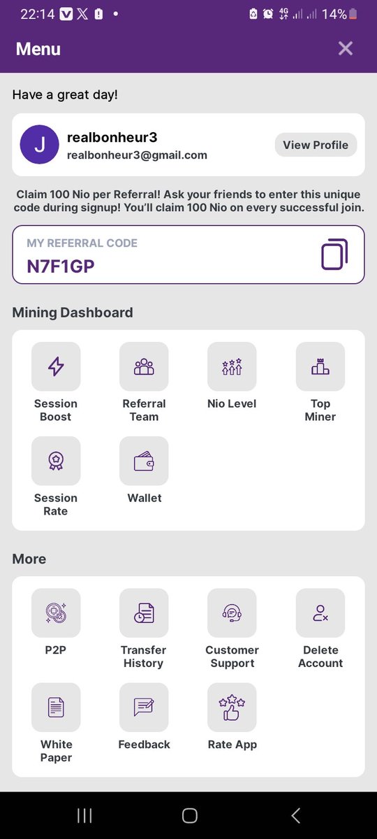 BonheurJean23's tweet photo. #Nio_Network a new Mining coin that has an Active P2P inside the app
Join me on this mining app and start earning Nio Tokens rewards.
Use my referral code while signing up to get 100NIO bonuses
Referral Code: N7F1GP
Download here:
https://t.co/AaZMTV2tUv https://t.co/gfYuSTs41n