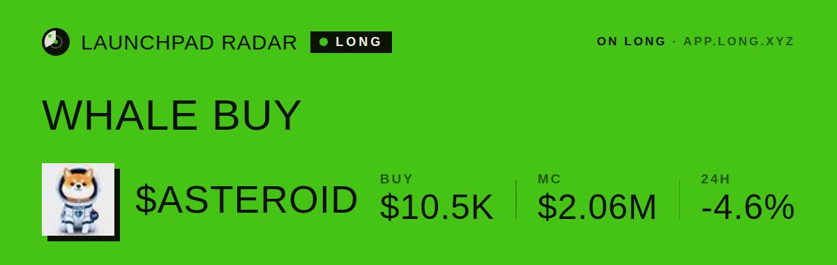 LongLaunches's tweet photo. 🐋 WHALE BUY on LONG
$10.5K of $ASTEROID just got bought in a single swap
MC $2.06M · https://t.co/MLcZkcMnCS
Tx: https://t.co/VHX2zaDA9o
#LaunchpadRadar #RobinhoodChain #Memecoins https://t.co/O7VvdV3Rm5