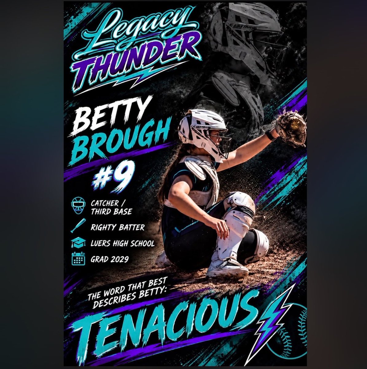 LegacyThunderIN's tweet photo. “Tenacious” never gives up and is a fighter. 
Our #9 Betty Brough is an amazing teammate and competes hard every game. https://t.co/BfaeZm7fJd