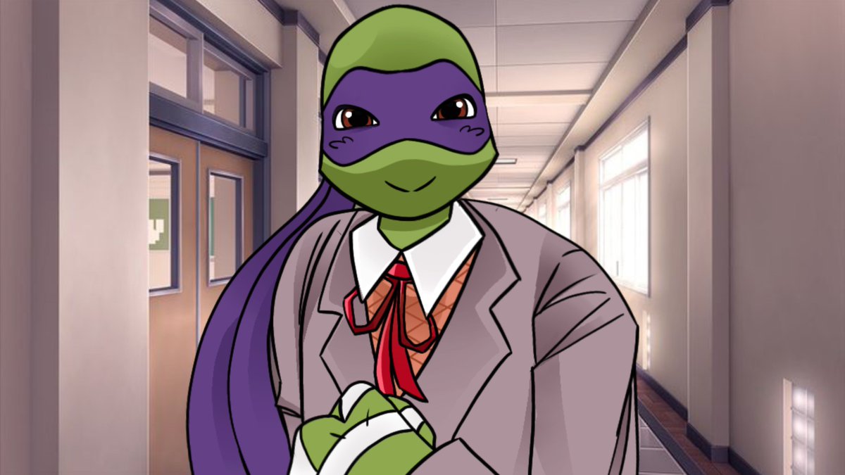 c0dy_coy's tweet photo. The guys from the literature club are so cute! Who will you choose to spend time with? 🐢📚 #tmnt #ddlc https://t.co/VxsOqcTW8U