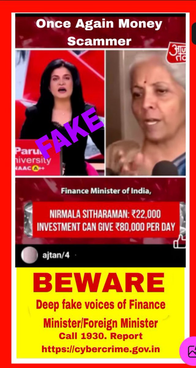 Devadas23's tweet photo. @Cyberdost Agencies like Cyber Dost should take steps to stop  such deep fake  Reels and posts in Facebook or other social medias.  I write to the concerned Ad sections of social medias immediately when I see such ads with suitable counter reels and posts. https://t.co/Grfb3ccjHZ