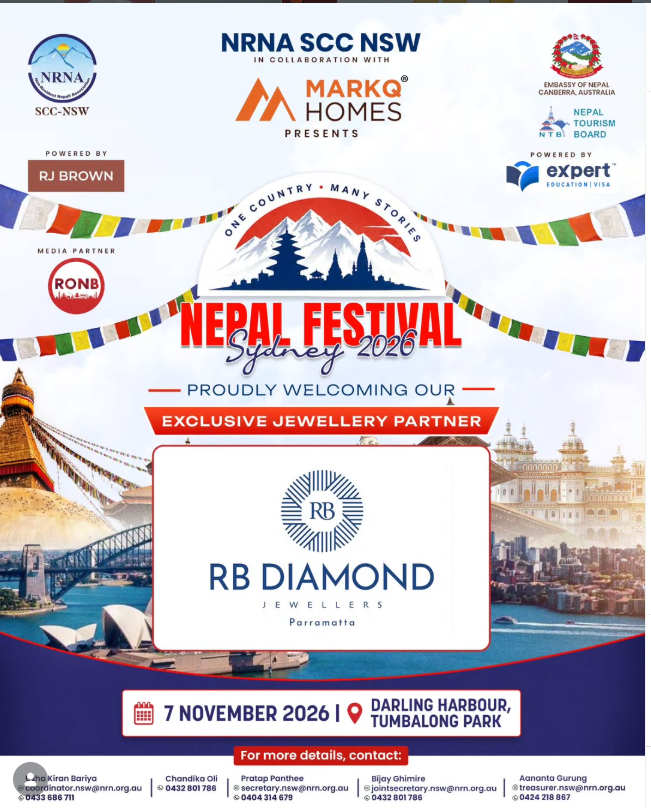 RBDiamondJewel's tweet photo. #NepalFestivalSydney2026 #RBDiamondJewellers #ExclusiveJewelleryPartner #NepalFestivalSydney #NRNAAustralia

📅 𝟕𝐭𝐡 𝐍𝐎𝐕𝐄𝐌𝐁𝐄𝐑 𝟐𝟎𝟐𝟔
📍 Tumbalong Park, Darling Harbour, Sydney https://t.co/G0IyLS76IG