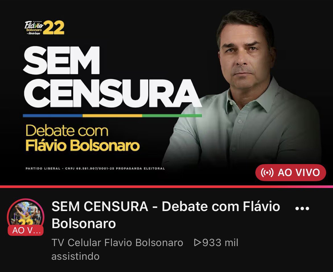 Delateinews's tweet photo. ⚠️AGORA: Live de Flávio Bolsonaro chega a 933 mil pessoas simultaneamente mesmo após ser aberta de última hora https://t.co/3mpD3uDZ0v